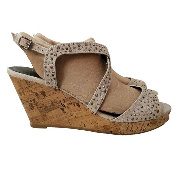 Maurices Linen Bling Wedge Sandals. Cork Size 11 - Picture 6 of 13